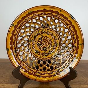 Tito Ubeda Wall Plate Signed Spain Andalusia Reticulated Vtg Brown Yellow Spiral